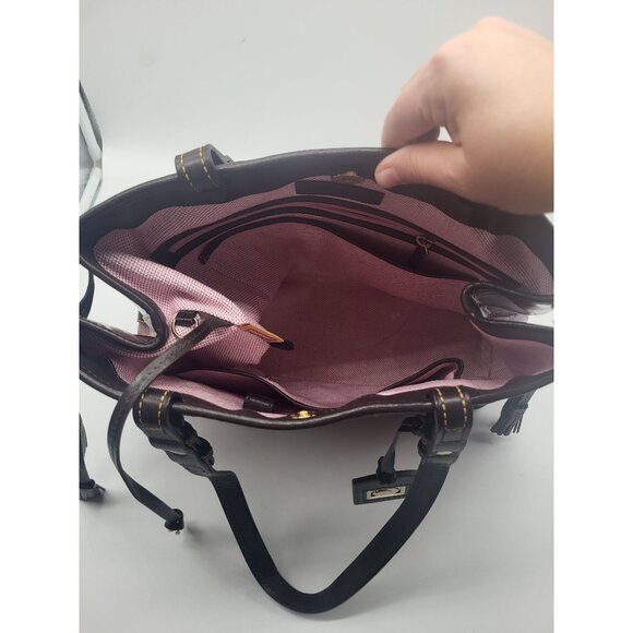 Dooney & Bourke Croco Embossed Leather Double Strap Tassel Bag Cognac - Picture 10 of 15